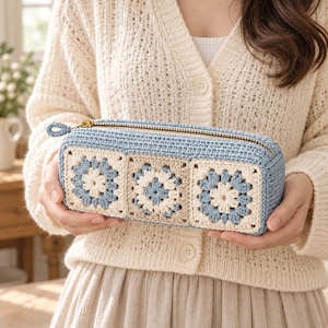 Floral Granny Square Pouch Crochet Pattern PDF, Lined Zipper Pencil Case & Makeup Bag