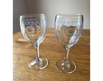 Vintage La Petite Jardiniere Floral Wine Glasses Set of 2 Boxed