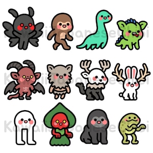 Kawaii Cryptid PNG Bundle | 12 Hand-Drawn Halloween Monsters (Digital Download)