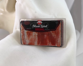 Miniature Hormel Black Label Bacon Package, "Mini Brands" Novelty 3D Pin Brooch