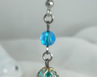 Aqua Blue Beaded Spiral Dangle Earrings, Ocean Inspired Jewelry