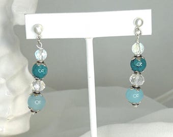 Calming Aqua and Teal Amazonite, Apatite, Crystal and Sterling Silver Dangle Earrings