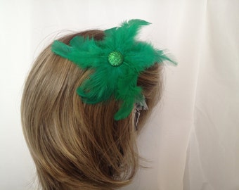 Lively Green Feather Flower Hair Accessory