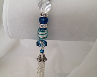 Stretch Bracelet - Azure and Silver Calypso Bead Style (Version 3)