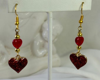 New Love's Sparkle Dangle Earrings Made with Glittering Heart Charms