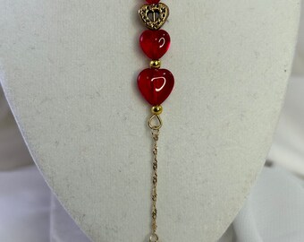 Old World Romance Y-Necklace in Rich Red Glass and Old Gold Metal Beads
