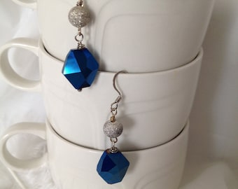 Pierced Dangle Earrings - Azure and Silver Calypso Beach Style to Match Bracelets