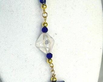 Handmade Blue Stone & Crystal Beaded Pendant | Lapis-Inspired Statement Pendant | One-of-a-Kind Artisan Jewelry