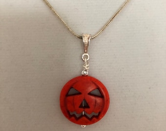 Happy Halloween Jack O' Lantern Pendant and Silver Necklace