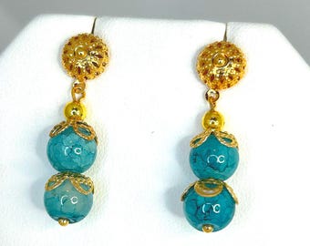 Sophisticated Apatite & Gold Drop Beaded Earrings