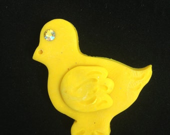 CLOSEOUT SALE! - Yellow Duck Easter Brooch On Sale - Polymer Clay Pin is One Lucky Ducky in Spring