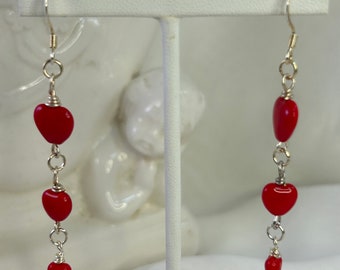 Love 'Rains' Supreme Dangle Earrings with Opaque Red Pressed Czech Glass Beads