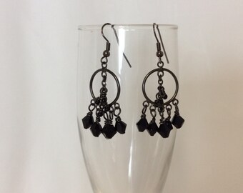 Belladonna Black Crystal and Antiqued Silver Chandelier Earrings