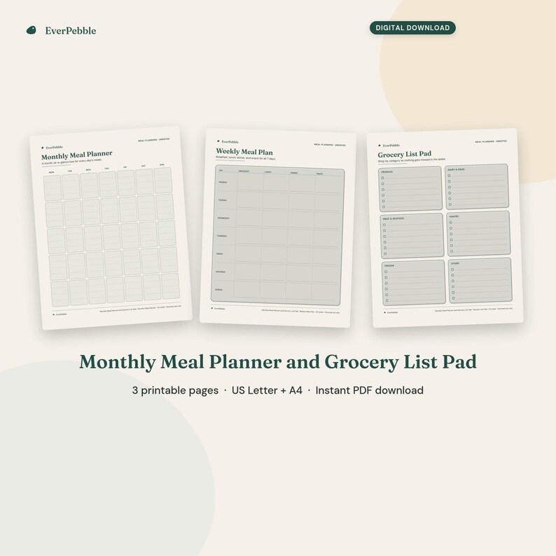 Monthly Meal Planner and Grocery List Pad | Printable Weekly Meal Plan ...