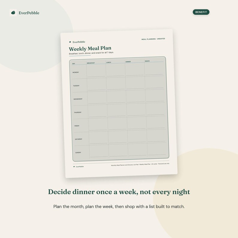 Monthly Meal Planner and Grocery List Pad | Printable Weekly Meal Plan ...