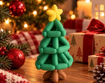 Balloon Christmas Tree Sculpture – Playful Modern Holiday Decor, Cute Christmas Tabletop Decoration