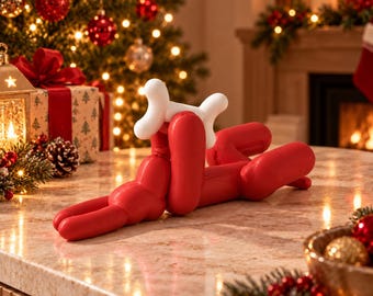 Balloon Bone Dog Sculpture – Playful Dog Home Decor – Modern Dachshund Art