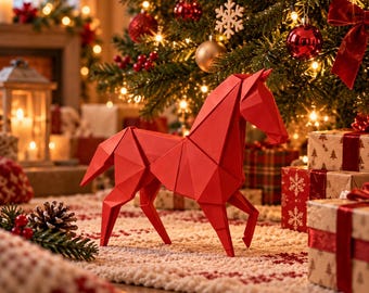 Origami Horse Sculpture - Horse Figurine, Equestrian Gift, Modern Desk Decor, Terrier Birthday Surprise, Desk Toy