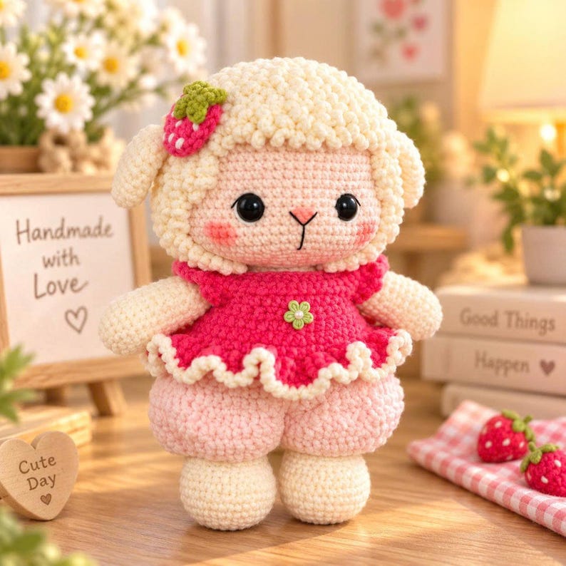 Crochet Sheep Doll, Handmade Lamb Amigurumi Plush, Cute Farm Animal Toy