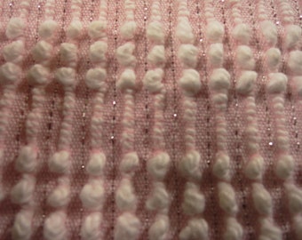 INVENTORY SALE...Pink Pearls Morgan Jones Vintage Chenille, Silver Lurex Thread Bedspread Fabric Piece...12 x 18"