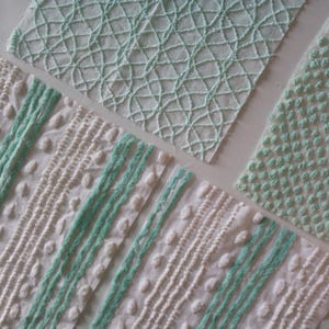 Mint Green Chenille Pops and Lines Vintage Bedspread Fabric...Four Pieces