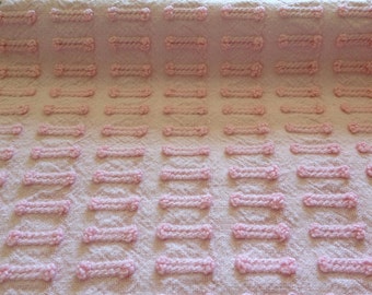Vintage Chenille Bedspread Fabric Pink Morgan Jones Buttonhole...12 x 19"