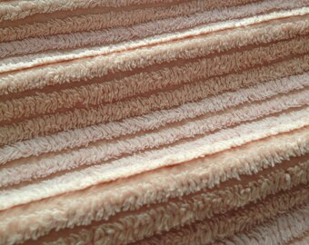 Pink and Peach Plush Chenille Vintage Bedspread Fabric Piece...13 x 18"