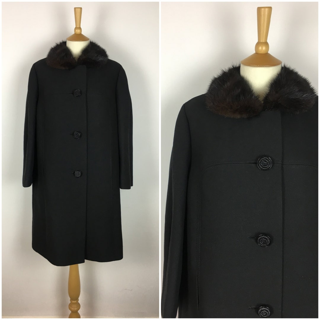 Vintage 1950s Wool Coat 50s Black Mink Collar Coat Formal - Etsy UK