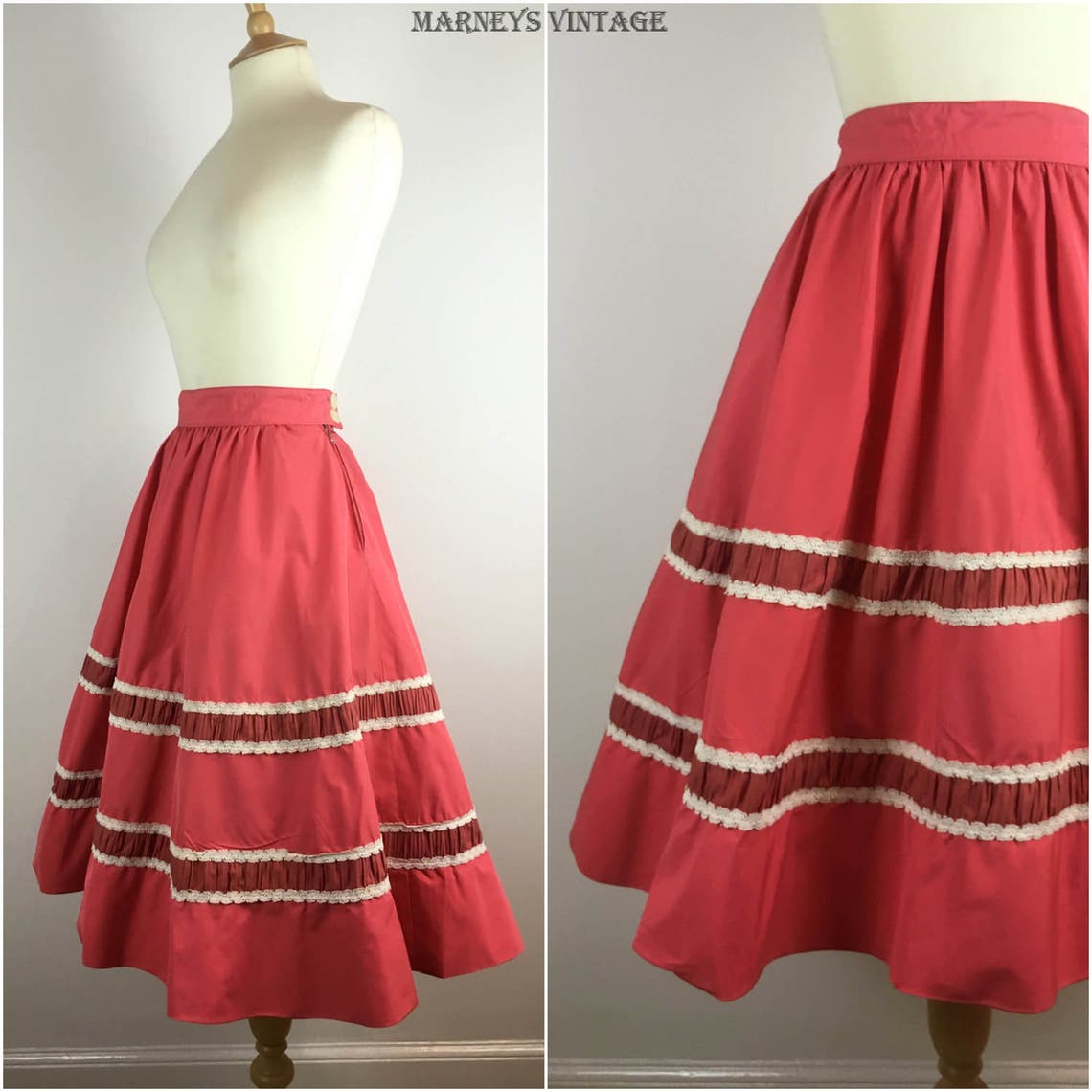 Vintage 1950s Skirt Red Cotton 50s Circle Skirt Swing Etsy
