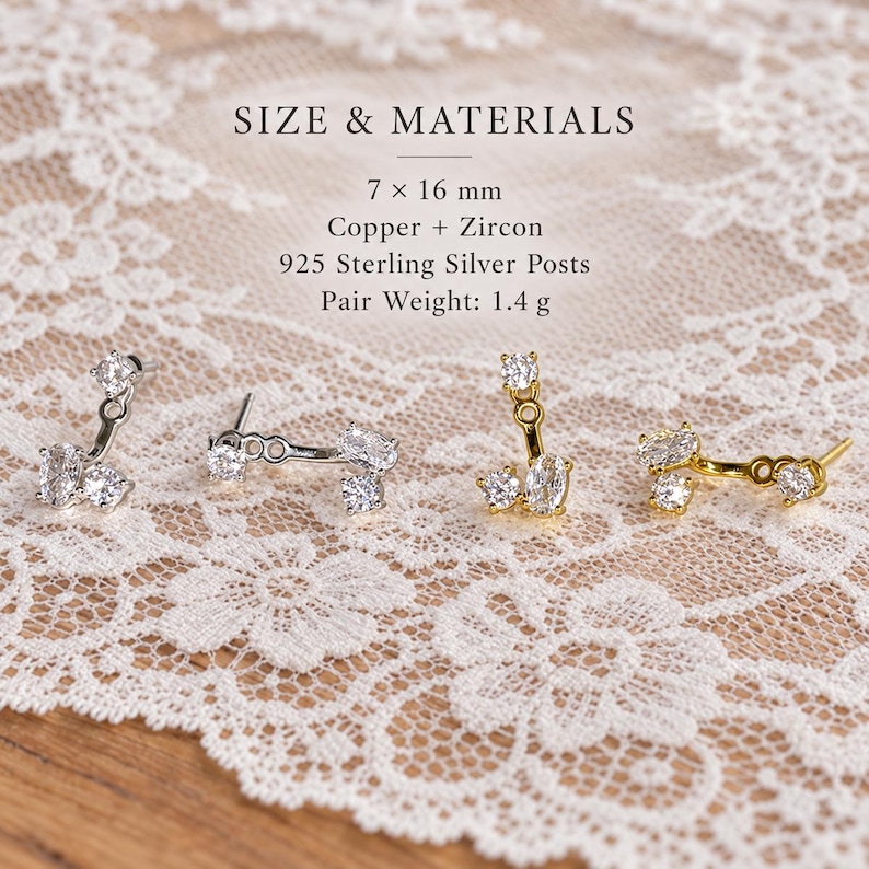 Text In Jacket Oval CZ Ear Jacket Earrings in Gold or Silver With Round Crystal Studs ...
