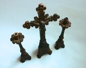 Italian antique altar set, crucifix and candlesticks in wrought iron