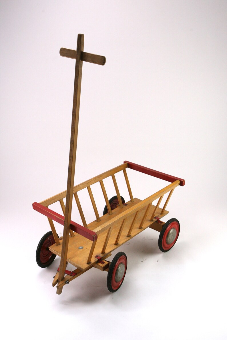 Vintage children's wooden pull along cart Etsy