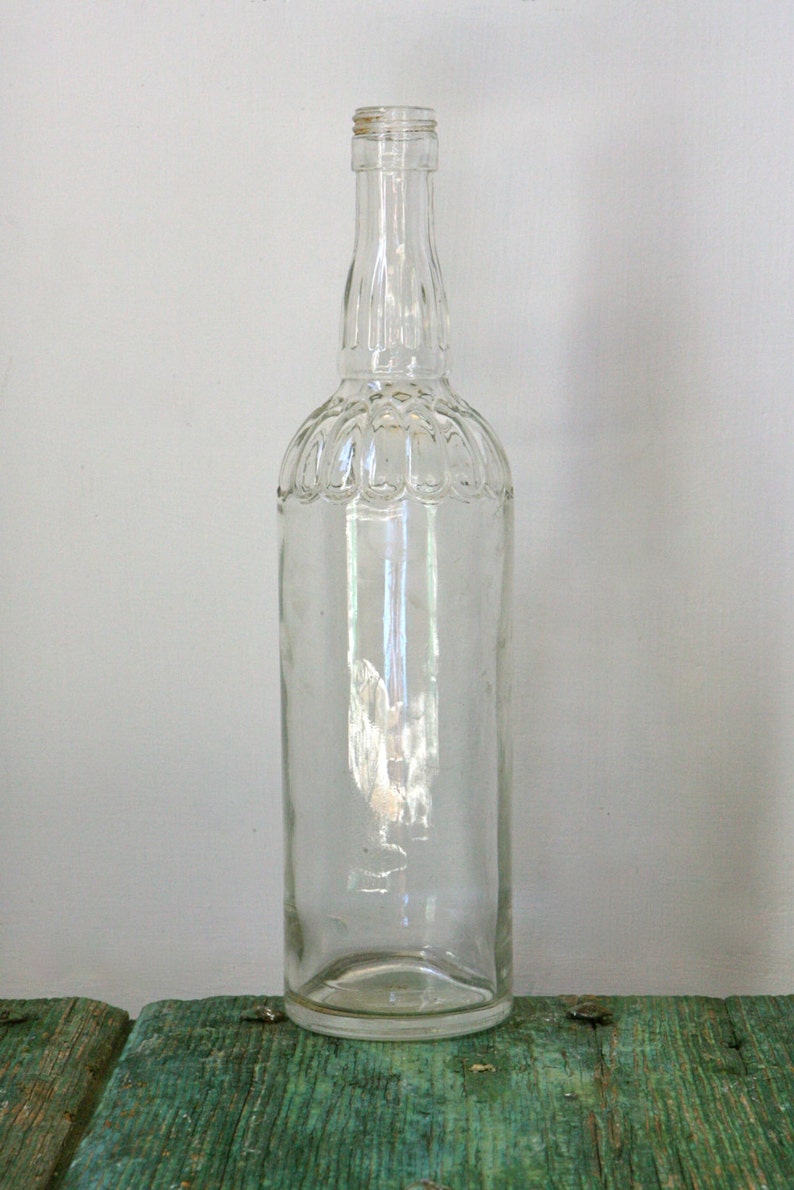 Beautiful Clear Glass Patterned Vintage Bottle Etsy