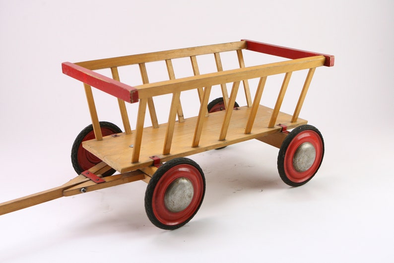 Vintage children's wooden pull along cart Etsy