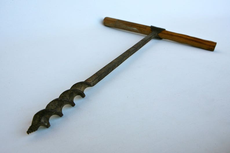 Rustic Italian woodenhandled corkscrew drill Etsy