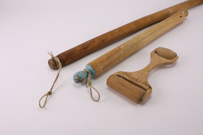 Two vintage Italian rolling pins with bonus double roller