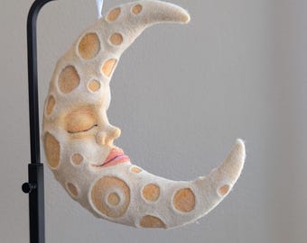 Medium Yellow Felted Crescent Moon OOAK