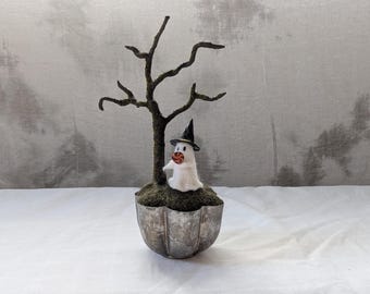 Needle felted Halloween ghost witch with candy