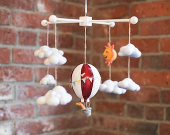 Felted Hot Air Balloon Mobile with Sun, Clouds and Giraffe