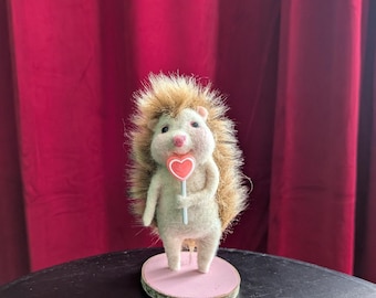 Needle Felted Valentine Hedgehog with Heart Candy