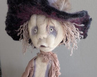 Needle Felted Scarecrow Witch with Pumpkin Head