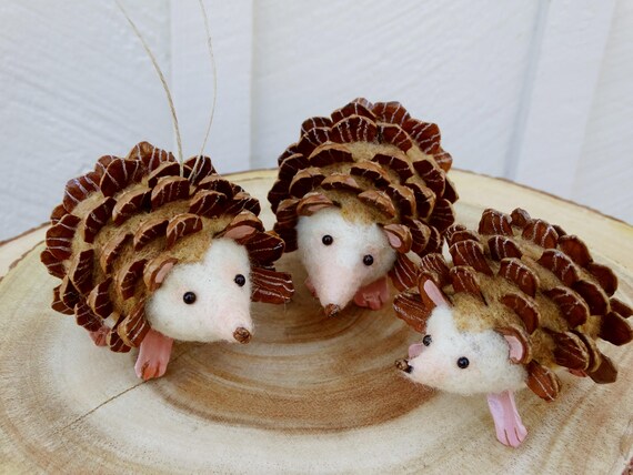 Felted Hedgehog Pine Cone Ornament | Etsy