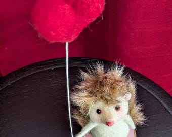 Needle Felted Valentine Hedgehog with Heart Balloon