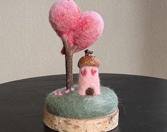 Felted Valentine  house with heart shaped tree