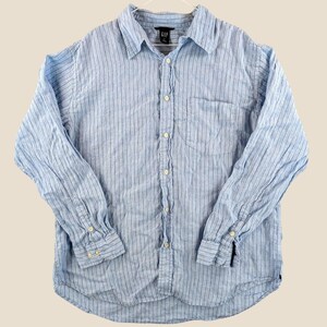 Camisa masculina GAP Vintage 2003 Y2K tamanho XL azul listrada 100% linho com botões