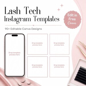 Szablony na Instagram Lash Tech | 30 postów, 15 historii, 6 karuzel, wyróżnione okładki | Edytowalny pakiet Canva dla stylistów i studiów rzęs