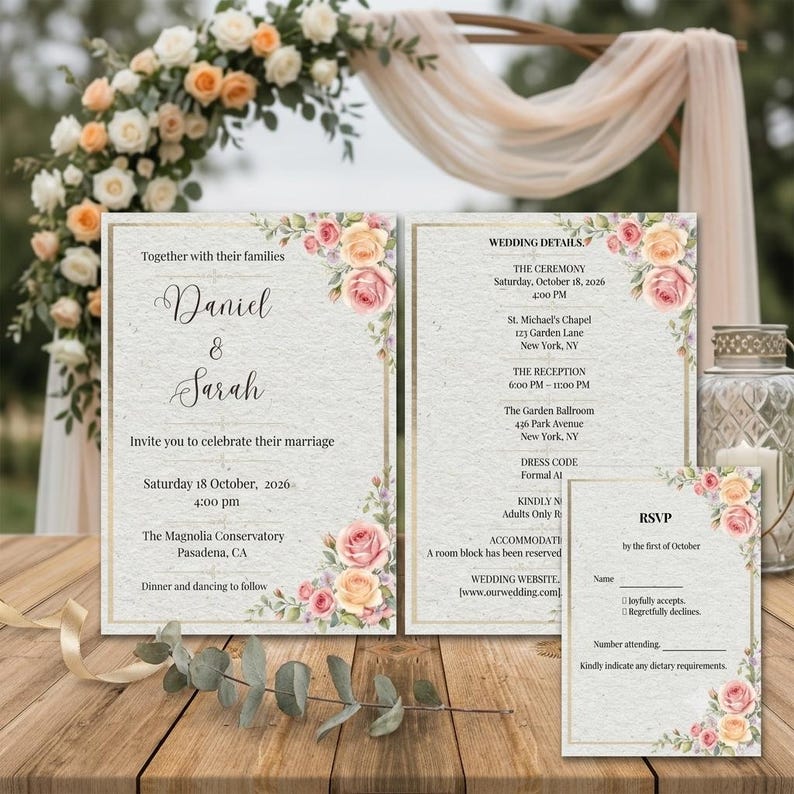 Blush Floral Wedding Invitation Template | Editable Canva Invitation Blush Floral Wedding Invitation Template | Editable Canva Invitation