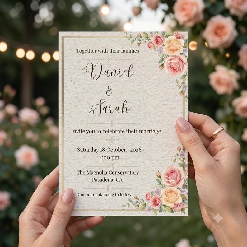 Blush Floral Wedding Invitation Template | Editable Canva Invitation Blush Floral Wedding Invitation Template | Editable Canva Invitation