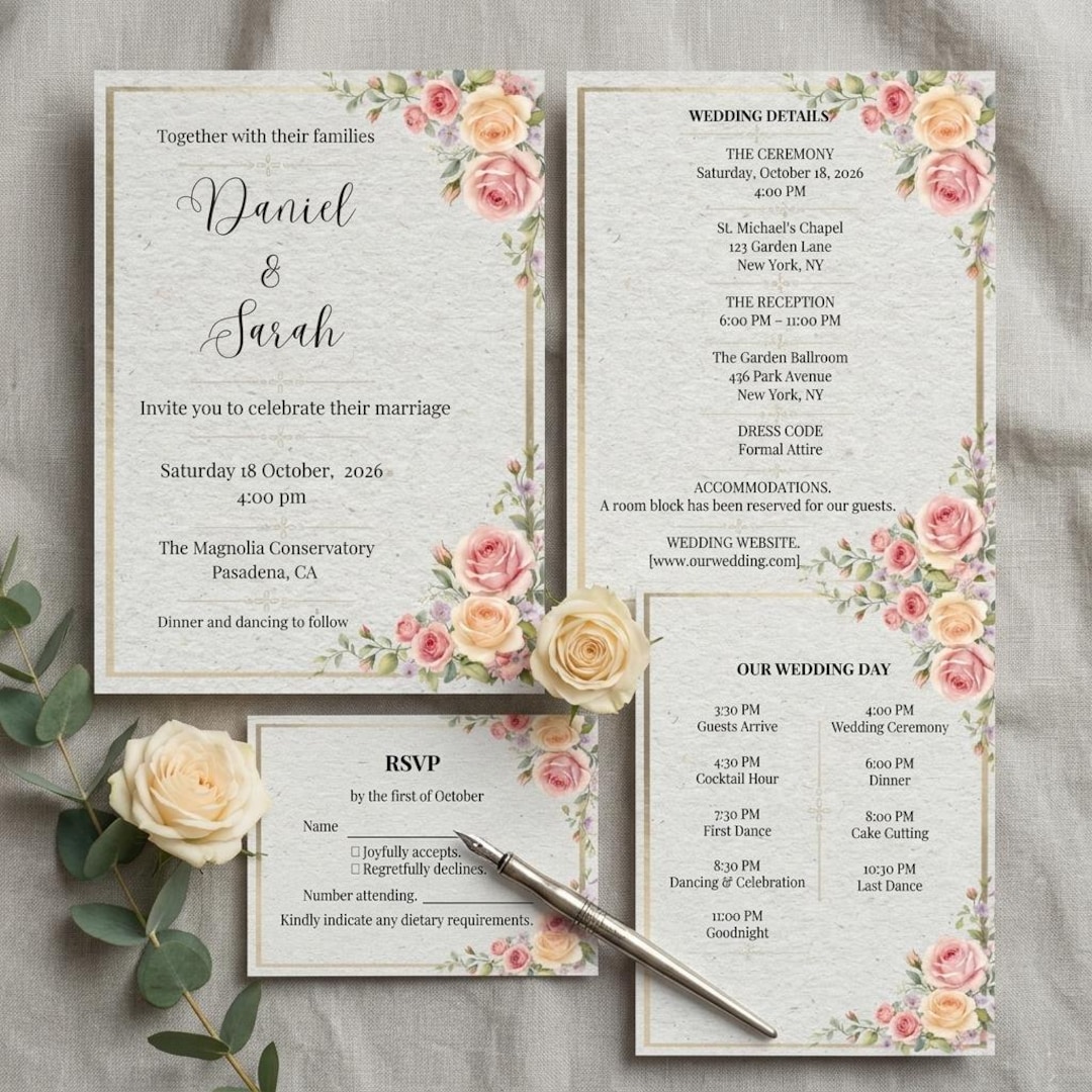 Blush Floral Wedding Invitation Template | Editable Canva Invitation Blush Floral Wedding Invitation Template | Editable Canva Invitation