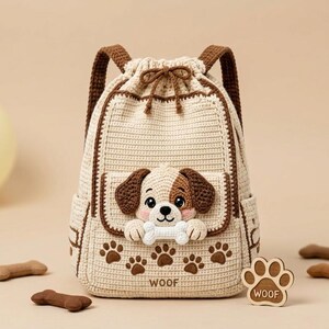 Crochet Puppy Backpack, Handmade Dog Drawstring Bag, Cute Paw Print Kids Backpack, Dog Lover Gift, Amigurumi Puppy Bag for Girls and Boys